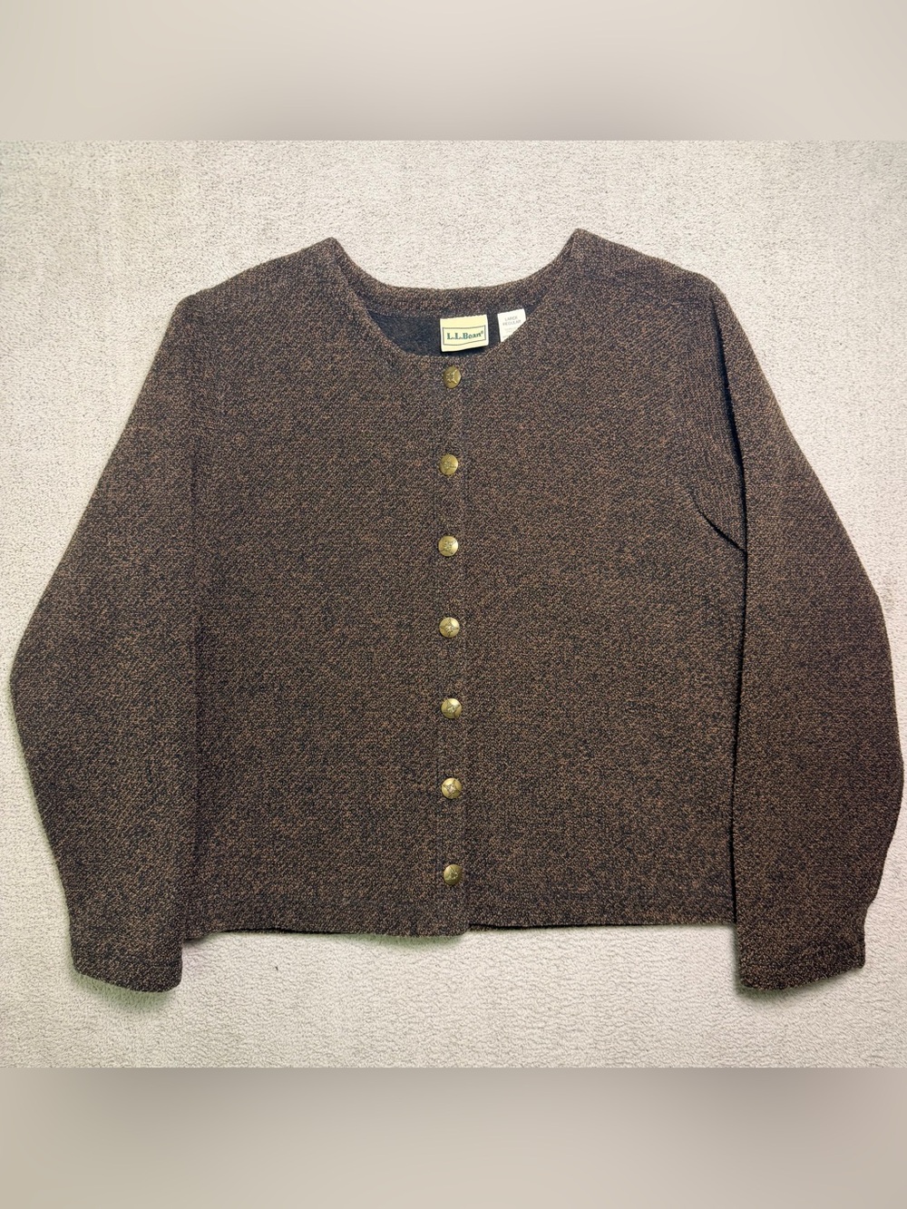 L.L Bean Button Front Cardigan Sweater Women’s Large Brown Knit Fleece Lined
